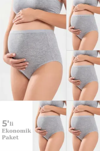 5-Pack Grey Women's Cotton Lycra High-Waisted Maternity Postpartum Panties - 1