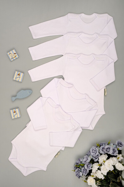5 Pack Long Sleeve Cotton Snap Bodysuit - 1