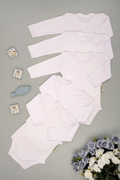 5 Pack Long Sleeve Cotton Snap Bodysuit - BEBETOSPIK