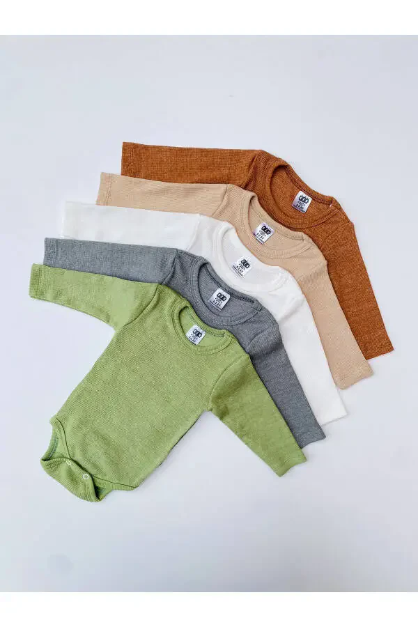 5-Pack Ribbed Knit Long Sleeve Bodysuit - 1