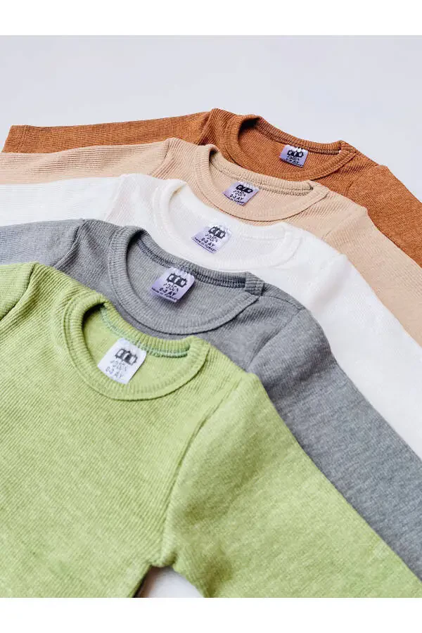 5-Pack Ribbed Knit Long Sleeve Bodysuit - 4