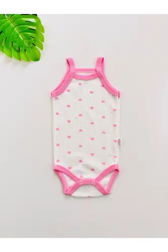5-Pack Ribbed Sleeveless Heart Patterned Baby Girl Bodysuit-Pink - 2