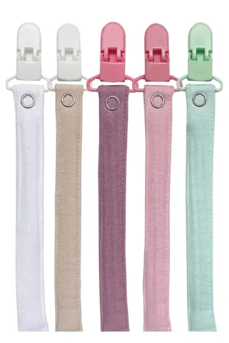 5 Pack Washable Colorful Pacifier Clip Pacifier Chain 100% Cotton (5 Clips 5 Holders) - 5