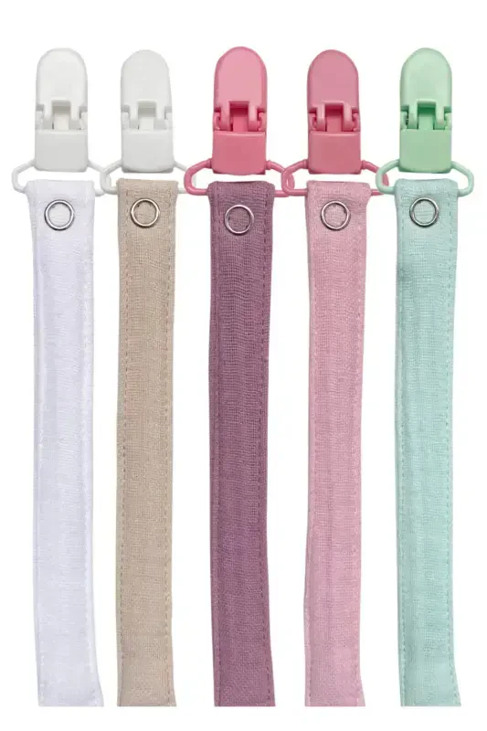 5 Pack Washable Colorful Pacifier Clip Pacifier Chain 100% Cotton (5 Clips 5 Holders) - 3