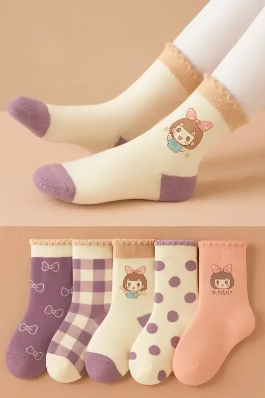 5 Pairs Character Pattern Kids Socks - 1