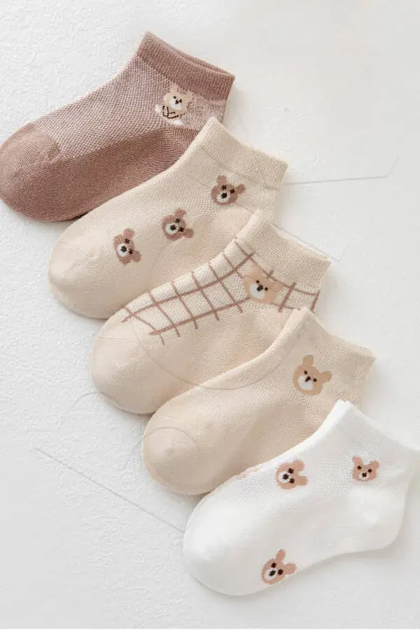 5 Pairs Children Bear Patterned Socks - 1