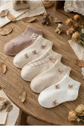 5 Pairs Children Bear Patterned Socks - 1