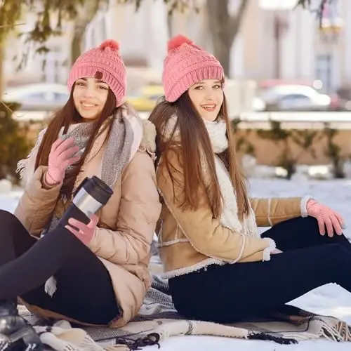 5 Pieces Women Winter Warm Set Knit Beanie Hat Scarf Touchscreen Gloves Earmuffs Stockings 5 in 1 Ski Outing Set for Gift - 5
