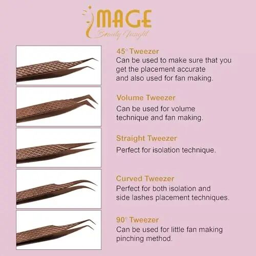 5 Pcs Fiber-Tip Japanese Steel Lash Tweezer Set with Leather Case, Professional Eyelash Tweezers for Lash Extensions – Titanium Coated, 90 & 45 Angled, Precision Pointed Tweezers (ROSE-GOLD) - 4