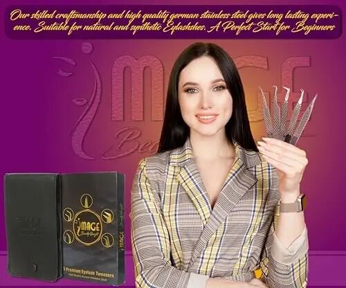 5 Pcs Fiber-Tip Japanese Steel Lash Tweezer Set with Leather Case, Professional Eyelash Tweezers for Lash Extensions – Titanium Coated, 90 & 45 Angled, Precision Pointed Tweezers (ROSE-GOLD) - 6