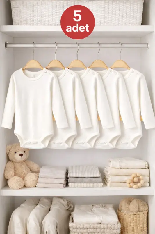 5-Piece 0-4 Years 100% Cotton Long Sleeve Baby Bodysuit Cotton Unisex Girl Boy Baby Bodysuit Onesie - 5
