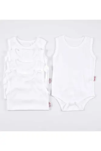 5-piece Baby Bodysuit Ribbed White Modaicon - 1