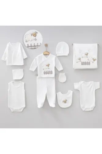 5-Piece Birth Set (10-PIECE HOSPITAL DISCHARGE SET, CHICKPEA SWADDLE, CHANGING MAT, BABY CARE SHOULDER AND BACKPACK) - Beige-White-Blue - ALİSS (1)