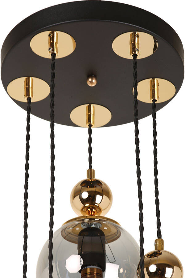 5-Piece Black Gold Smoked Glass Pendant Chandelier - 7