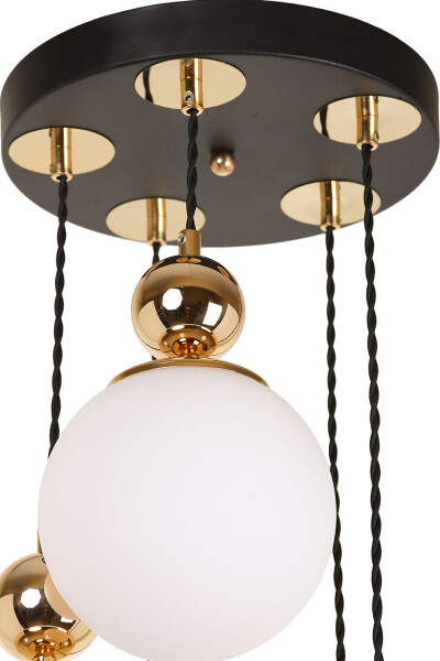 5-Piece Black Gold White Glass Pendant Chandelier - 7