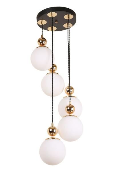 5-Piece Black Gold White Glass Pendant Chandelier - MŞ AYDINLATMA (1)