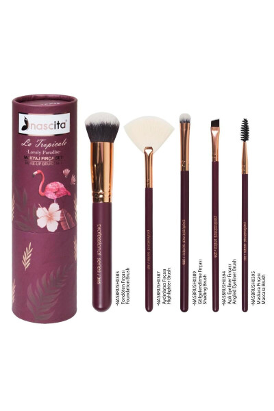 5-Piece Burgundy Makeup Brush Set -95 - 1