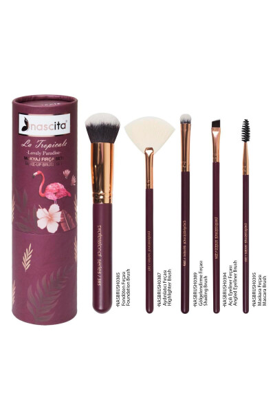 5-Piece Burgundy Makeup Brush Set -95 - 2