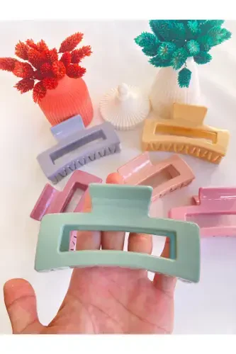 5-piece Lotus-bow-rectangle-plush-claw Bun Clip Set-GREEN - 6