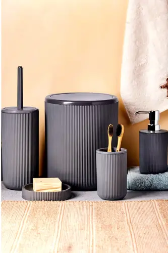 5 Piece Luxury Bathroom Set - Decorative Round Practical Lidded Trash Can Toothbrush Holder Soap Dish Brush Set 
