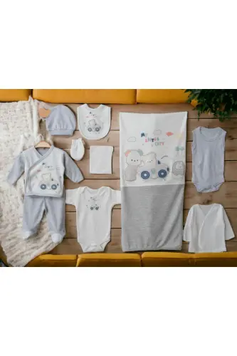 5-Piece Newborn Set (10 PCS HOSPITAL OUTFIT, PEANUT SWADDLE, CHANGING MAT, BABY CARE SHOULDER AND BACKPACK) - Gray - ALİSS (1)