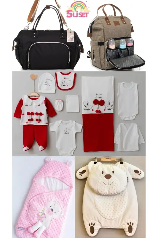 5-Piece Newborn Set (10-PIECE HOSPITAL OUTFIT, PEANUT SWADDLE, CHANGING MAT, BABY CARE SHOULDER AND BACKPACK)-Beige - 1