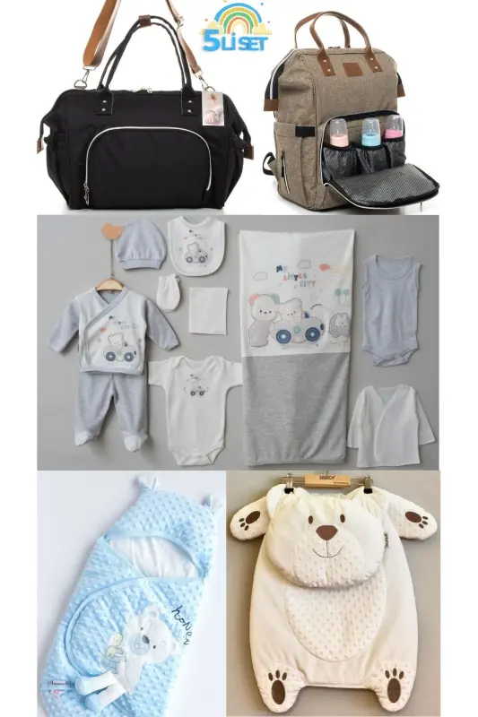 5-Piece Newborn Set (10-PIECE HOSPITAL OUTFIT, PEANUT SWADDLE, CHANGING MAT, BABY CARE SHOULDER AND BACKPACK) - Beige - ALİSS