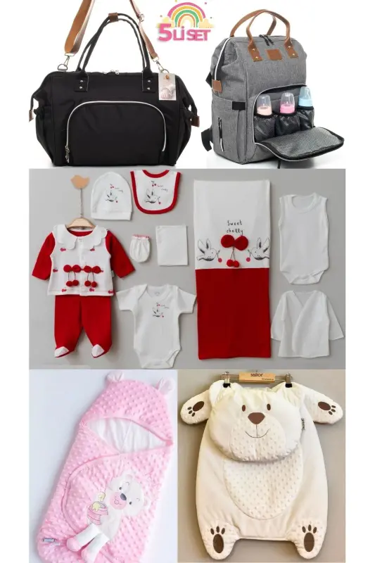 5-Piece Newborn Set (10-PIECE HOSPITAL OUTFIT, PEANUT SWADDLE, CHANGING MAT, BABY CARE SHOULDER AND BACKPACK)-Black - 1