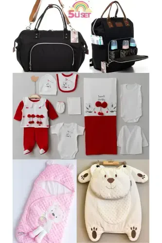 5-Piece Newborn Set (10 PIECE HOSPITAL OUTFIT, PEANUT SWADDLE, CHANGING MAT, BABY CARE SHOULDER AND BACKPACK)-Black - 1