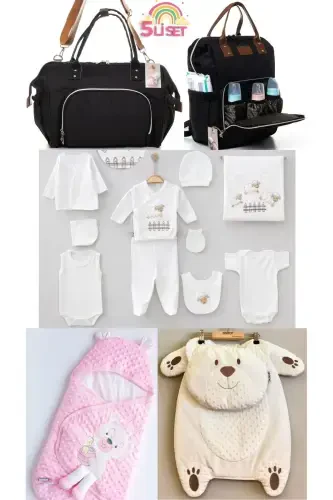 5-Piece Newborn Set (10-PIECE HOSPITAL OUTFIT, PEANUT SWADDLE, CHANGING MAT, BABY CARE SHOULDER AND BACKPACK)-Black - 1