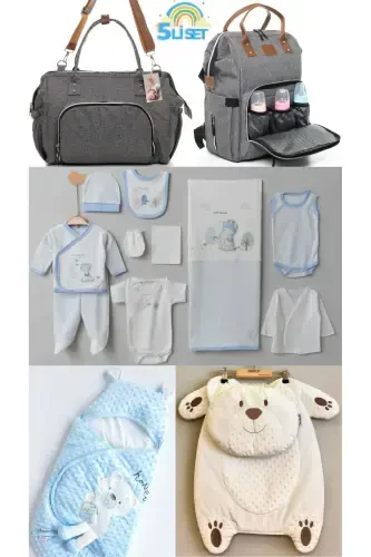 5-Piece Newborn Set (10-PIECE HOSPITAL OUTFIT, PEANUT SWADDLE, CHANGING MAT, BABY CARE SHOULDER AND BACKPACK)-Gray - 1