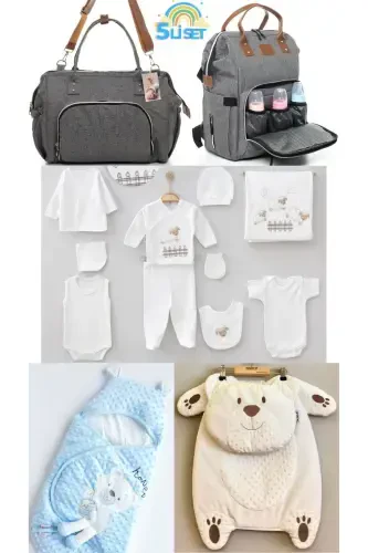 5-Piece Newborn Set (10-PIECE HOSPITAL OUTFIT, PEANUT SWADDLE, CHANGING MAT, BABY CARE SHOULDER AND BACKPACK)-Gray - 1