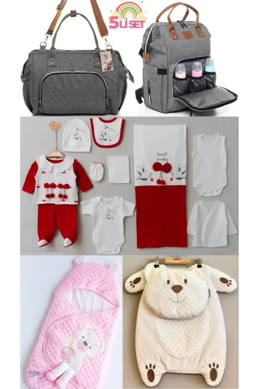 5-Piece Newborn Set (10-PIECE HOSPITAL OUTFIT, PEANUT SWADDLE, CHANGING MAT, BABY CARE SHOULDER AND BACKPACK)-Gray - 1