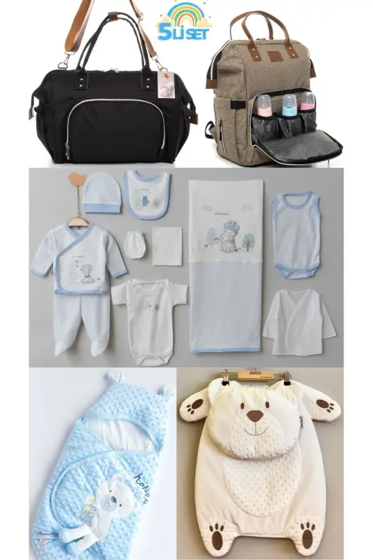 5-Piece Newborn Set (10-Piece Hospital Outfit, Swaddle, Changing Mat, Baby Care Shoulder and Backpack) - Beige - ALİSS