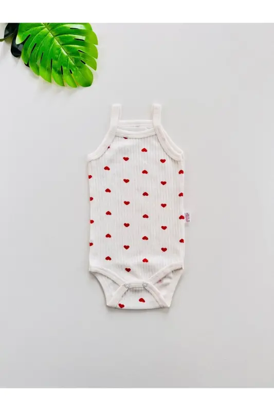 5-Piece Ribbed Strap Heart Pattern Baby Girl Bodysuit - 2