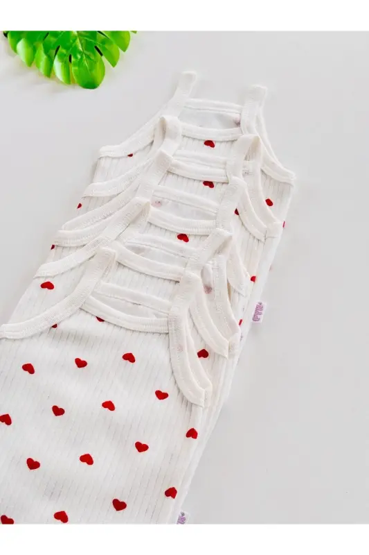 5-Piece Ribbed Strap Heart Pattern Baby Girl Bodysuit - 3