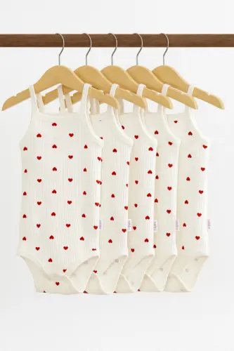 5-Piece Ribbed Strap Heart Pattern Baby Girl Bodysuit - 8