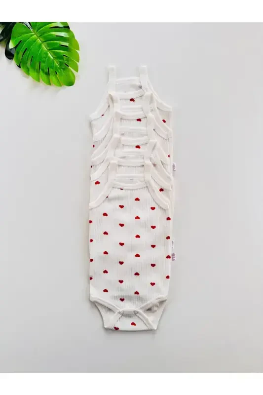 5-Piece Ribbed Strap Heart Pattern Baby Girl Bodysuit - EFU BABY