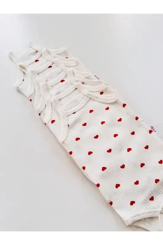 5-Piece Ribbed Strap Heart Pattern Baby Girl Bodysuit - 4