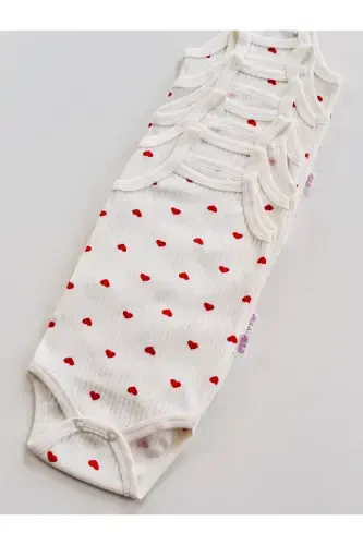 5-Piece Ribbed Strap Heart Pattern Baby Girl Bodysuit - 5