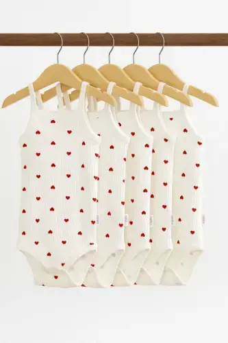 5-Piece Ribbed Strap Heart Pattern Baby Girl Bodysuit - 8