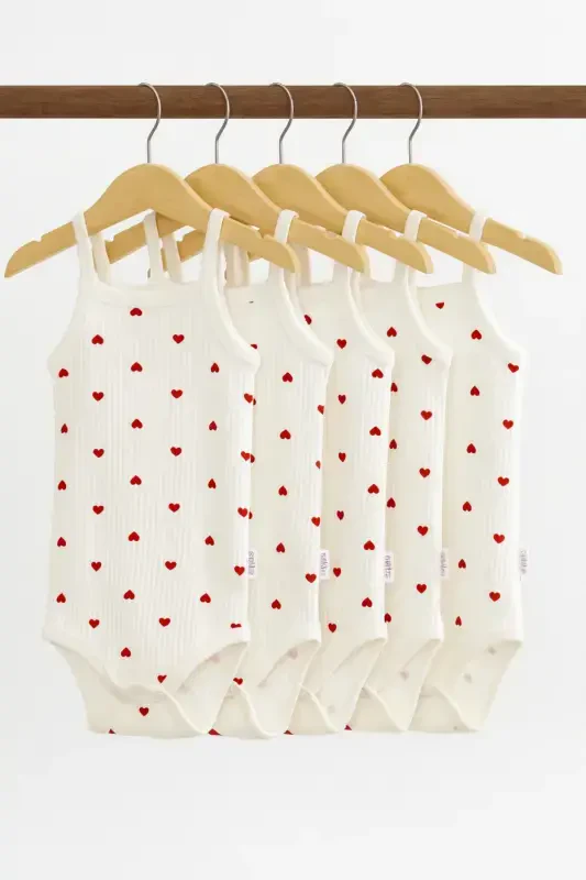 5-Piece Ribbed Strap Heart Pattern Baby Girl Bodysuit - 8