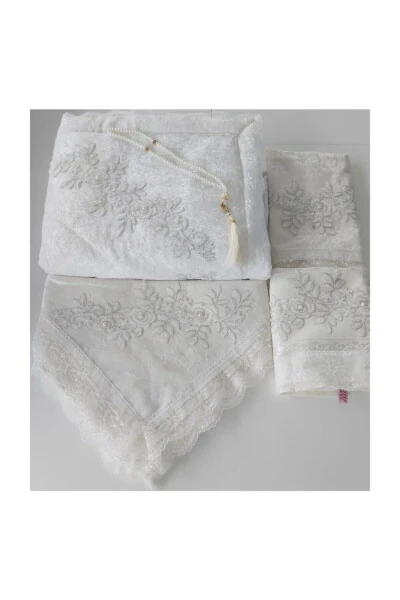 5 piece velvet prayer rug set, dowry gift set for bride. - LAMAZI