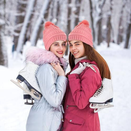 5 Pieces Women Winter Ski Outing Set, Knit Hat Scarf Gloves Earmuffs Stockings - 3