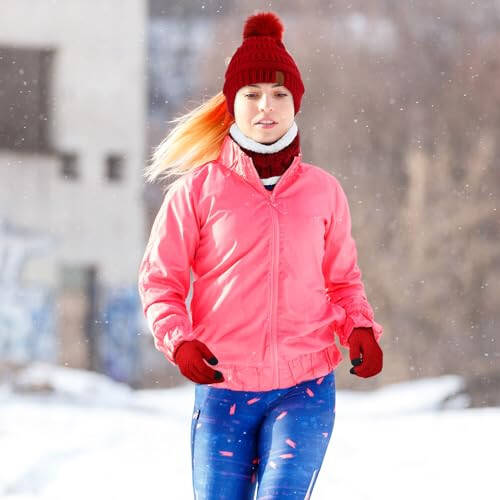 5 Pieces Women Winter Warm Set Knit Beanie Hat Scarf Touchscreen Gloves Earmuffs Stockings 5 in 1 Ski Outing Set for Gift - 7