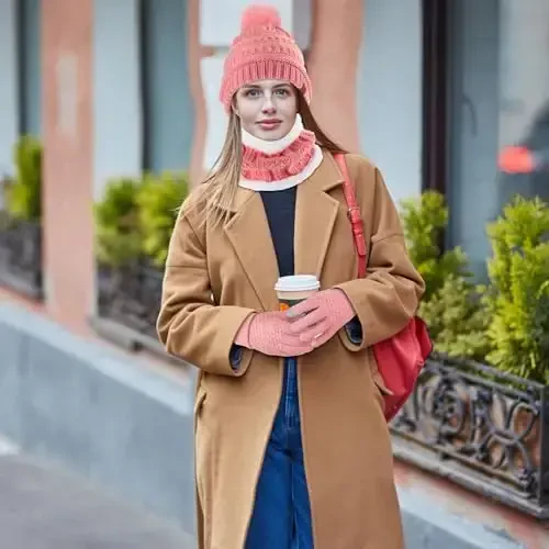 5 Pieces Women Winter Warm Set Knit Beanie Hat Scarf Touchscreen Gloves Earmuffs Stockings 5 in 1 Ski Outing Set for Gift - 4