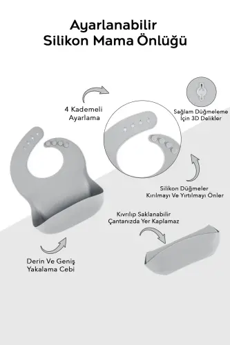 5 qismli silikon ovqatlantirish to'plami - Chaqaloq uchun so'lakcha - Tarelka - Vakuumli kosa - Pipetli stakan - Qoshiq - Kulrang - 3
