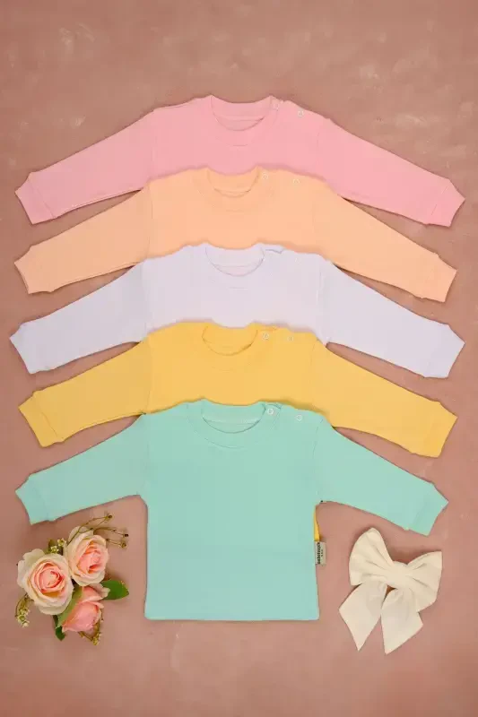 5 шт. Хлопковый Лонгслив Боди с Кнопками Круглый Вырез-Зеленый - BEBETOSPIK