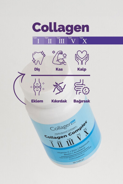 5 Tip Kolajen Kompleks, Tip 1,2,3, Tip 5 ve Tip 10, Biyotin, C Vitamini, Çinko & Selenyum 90 Tablet - 9