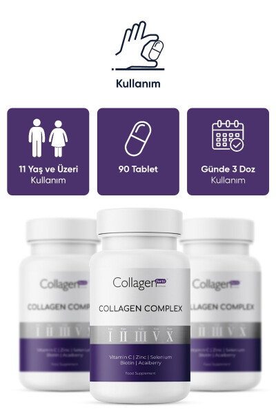 5 Tip Kolajen Kompleksi Tip 1,2,3,5 ve Tip 10 Biyotin, Çinko, Selenyum, C Vitamini & Açaí, 90 Tablet - 12